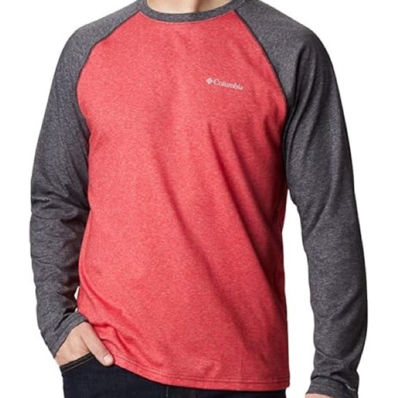 Columbia Thistletown Park Raglan Tee Men’s Size Large Long Sleeve Red Dark Grey - Picture 7 of 7